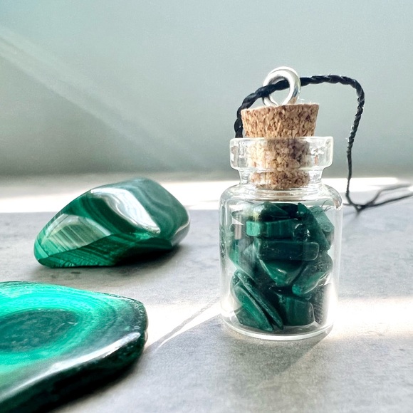 Hand Crafted Jewelry - Malachite Crystal Specimen Bottle Necklace